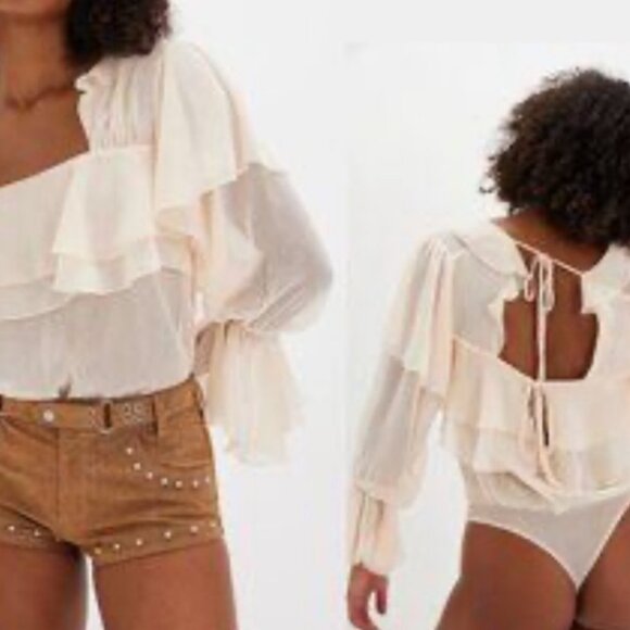 new FREE PEOPLE give me drama chiffon ruffle bodysuit M L - Picture 3 of 3